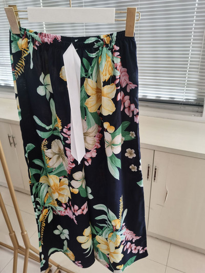 Sieviešu brīvas, platas bikses Vasaras apdruka, aukliņa Sieviešu guļamvietas, kokvilnas apdruka Mājas bikses Liela izmēra mīkstas pidžamas bikses