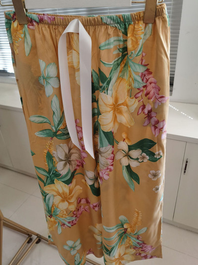 Sieviešu brīvas, platas bikses Vasaras apdruka, aukliņa Sieviešu guļamvietas, kokvilnas apdruka Mājas bikses Liela izmēra mīkstas pidžamas bikses