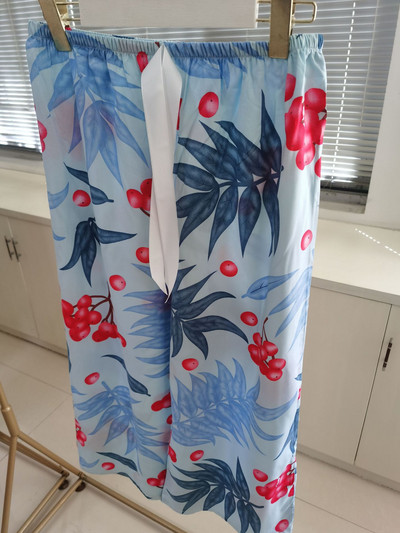 Sieviešu brīvas, platas bikses Vasaras apdruka, aukliņa Sieviešu guļamvietas, kokvilnas apdruka Mājas bikses Liela izmēra mīkstas pidžamas bikses