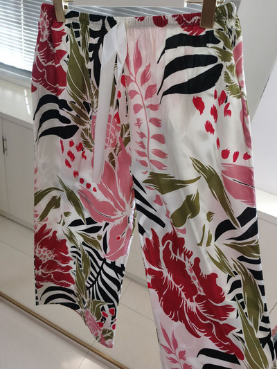 Sieviešu brīvas, platas bikses Vasaras apdruka, aukliņa Sieviešu guļamvietas, kokvilnas apdruka Mājas bikses Liela izmēra mīkstas pidžamas bikses