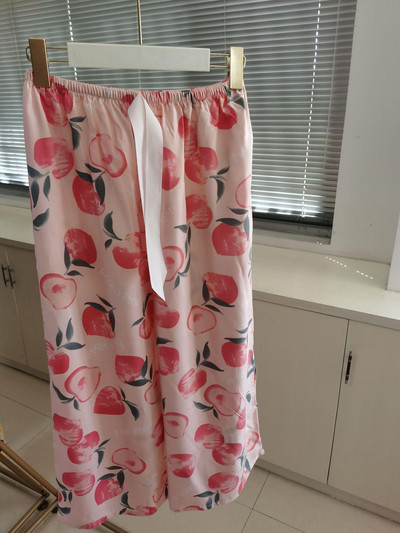 Sieviešu brīvas, platas bikses Vasaras apdruka, aukliņa Sieviešu guļamvietas, kokvilnas apdruka Mājas bikses Liela izmēra mīkstas pidžamas bikses