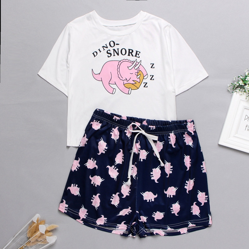 Ženska kućna odjeća Komplet pidžama sa slatkim crtanim filmovima Ležerna majica kratkih rukava Komplet spavaćica Ljetna pidžama za žene