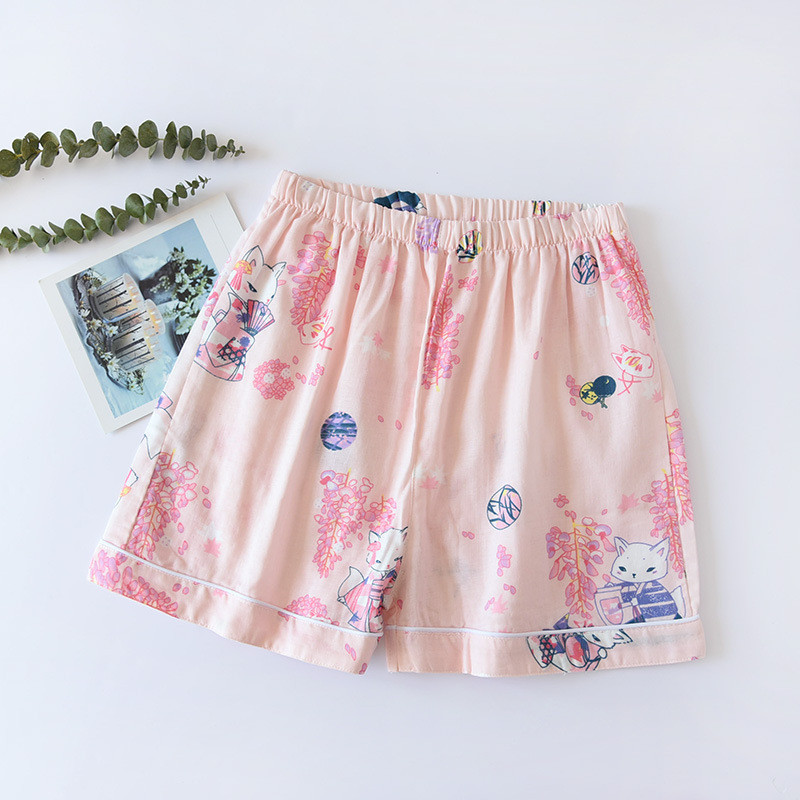 Sweet Girl Print Virágos hálóruha Alkalmi női pizsama rövidnadrág divatos pamut nappali viselet nyári női alsó szexi pizsama nadrág