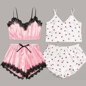 Seksīgas sieviešu pidžamas ar V veida kakla izgriezumu zīda satīna pidžamu komplekts Apakšveļa Mežģīnes Gultasveļa Šorti bez piedurknēm pidžamas atpūtas apģērba divdaļīgs komplekts