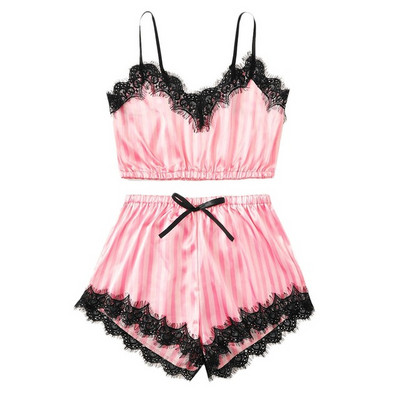 Seksīgas sieviešu pidžamas ar V veida kakla izgriezumu zīda satīna pidžamu komplekts Apakšveļa Mežģīnes Gultasveļa Šorti bez piedurknēm pidžamas atpūtas apģērba divdaļīgs komplekts