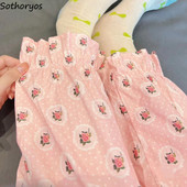 Alsó alsó, édes, laza M-7XL divat, egyszerű, virágos, mindennapi szabadidő koreai stílusú tavaszi női, rugalmas derékrész