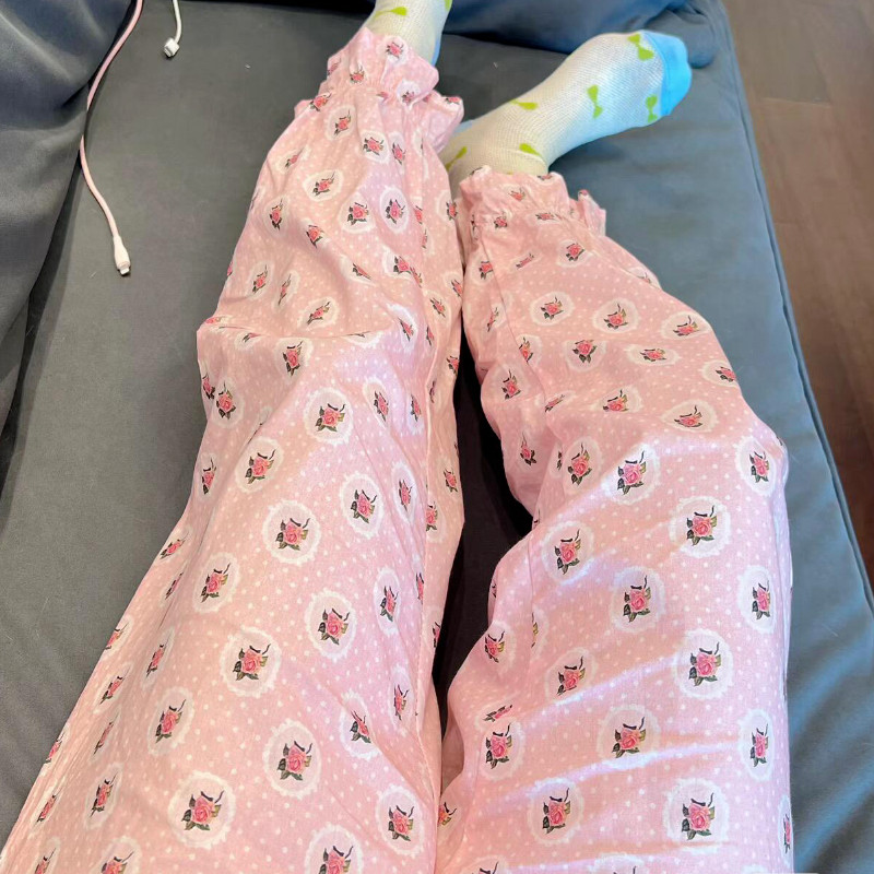 Alsó alsó, édes, laza M-7XL divat, egyszerű, virágos, mindennapi szabadidő koreai stílusú tavaszi női, rugalmas derékrész