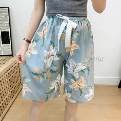 Nyári női alvónadrágok pamut pizsama nadrágok, virágmintás, tengerparti alsók alvó ruházat otthoni nadrágok női társalgó hálóruha