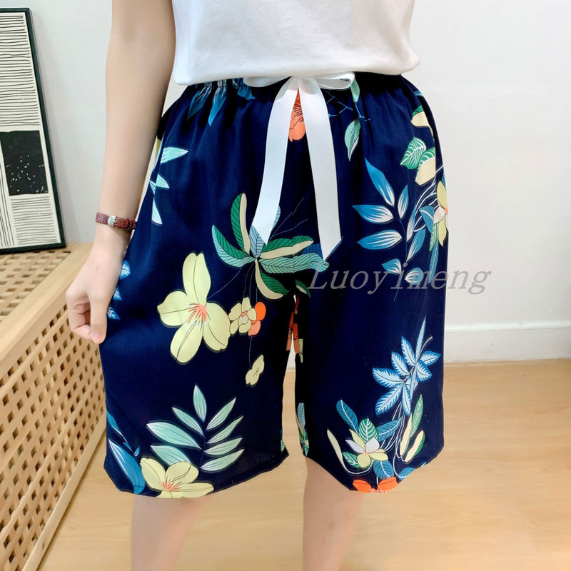 Nyári női alvónadrágok pamut pizsama nadrágok, virágmintás, tengerparti alsók alvó ruházat otthoni nadrágok női társalgó hálóruha