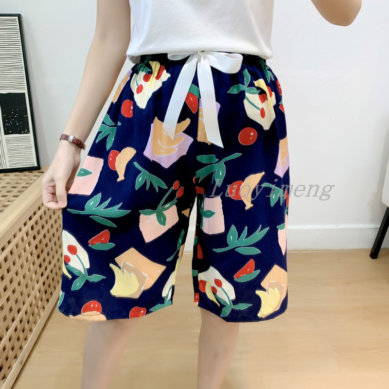 Nyári női alvónadrágok pamut pizsama nadrágok, virágmintás, tengerparti alsók alvó ruházat otthoni nadrágok női társalgó hálóruha