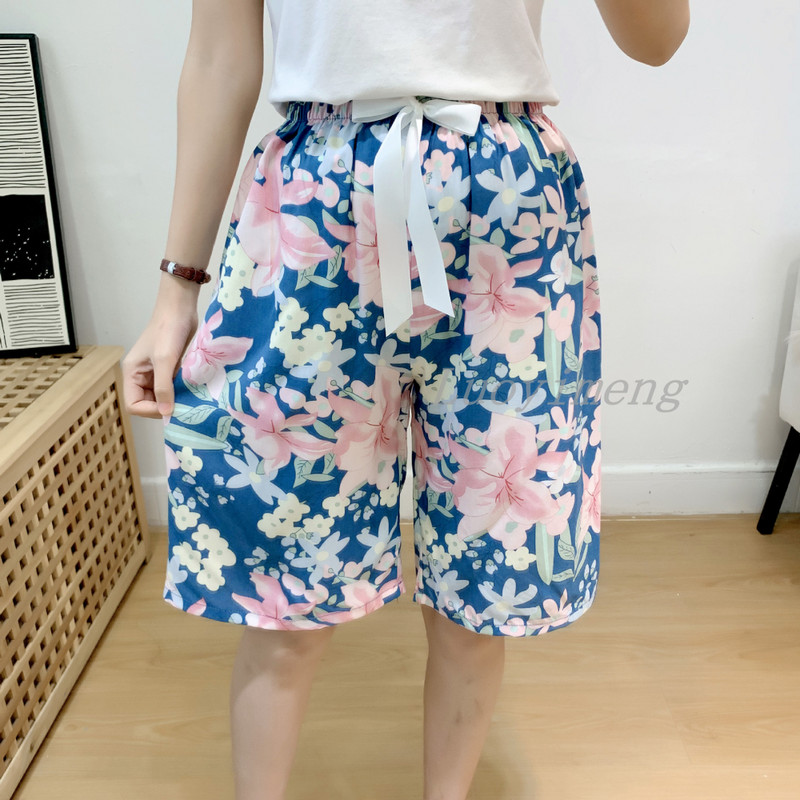 Nyári női alvónadrágok pamut pizsama nadrágok, virágmintás, tengerparti alsók alvó ruházat otthoni nadrágok női társalgó hálóruha