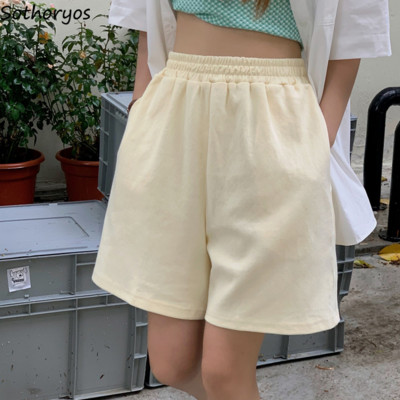 Pantaloni de dormit pentru femei, uni, simpli, largi, ocazional, pantaloni scurți cu talie înaltă elastică, șic, retro, confortabili, Harajuku, îmbrăcăminte de stradă cool, adolescenți