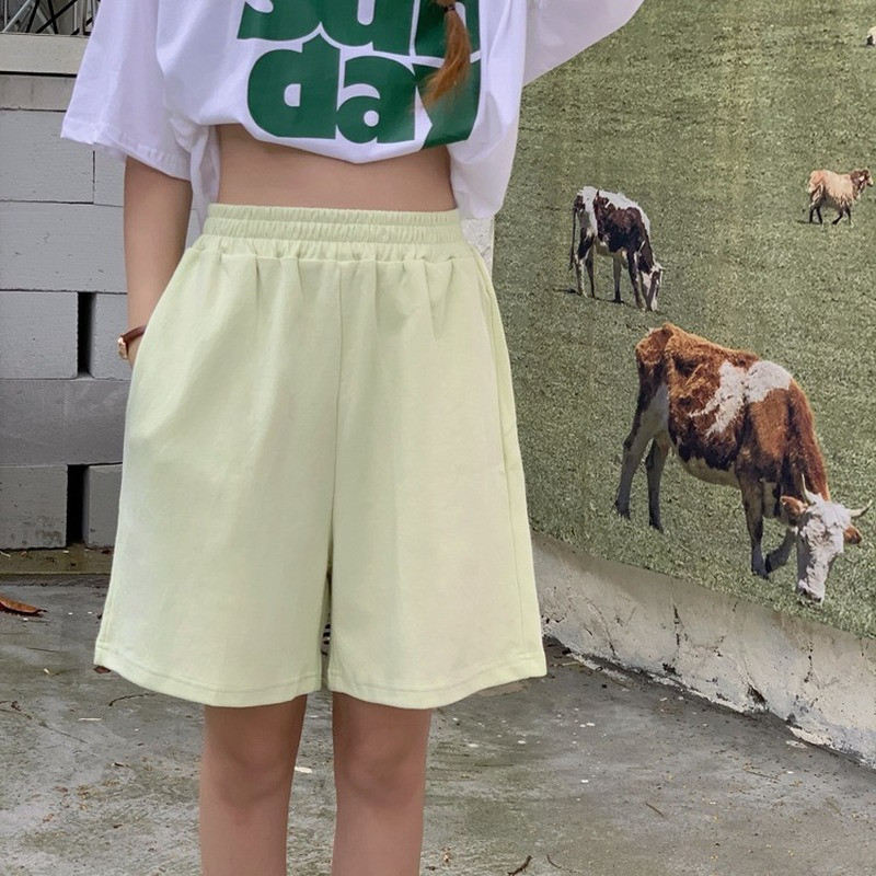 Női alvó alsó masszív, egyszerű, laza, magas, elasztikus derékú rövidnadrágok Elegáns retro hangulatos Harajuku Menő utcai ruházat tiniknek