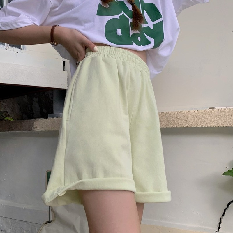 Női alvó alsó masszív, egyszerű, laza, magas, elasztikus derékú rövidnadrágok Elegáns retro hangulatos Harajuku Menő utcai ruházat tiniknek