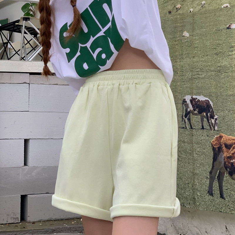 Női alvó alsó masszív, egyszerű, laza, magas, elasztikus derékú rövidnadrágok Elegáns retro hangulatos Harajuku Menő utcai ruházat tiniknek