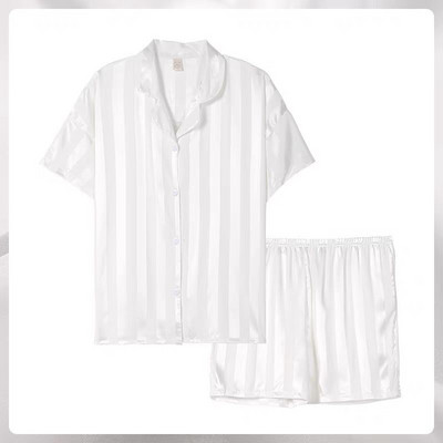 Luxus női pizsama, 2 részes, rövid ujjú, lehajtható galléros felsők Zsebek Alkalmi éjszakai öltöny rövidnadrággal 2022. nyár
