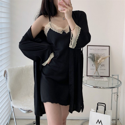 Bride Twinset ogrtač Seksi čipkasti kimono ogrtač haljina ženska spavaćica spavaćica ležerna svilenkasta satenska kućna haljina salonska odjeća