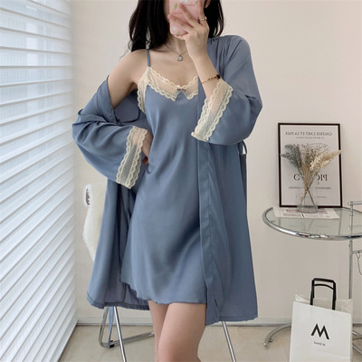 Bride Twinset ogrtač Seksi čipkasti kimono ogrtač haljina ženska spavaćica spavaćica ležerna svilenkasta satenska kućna haljina salonska odjeća