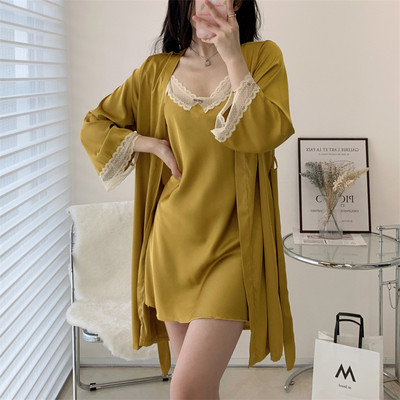 Bride Twinset ogrtač Seksi čipkasti kimono ogrtač haljina ženska spavaćica spavaćica ležerna svilenkasta satenska kućna haljina salonska odjeća