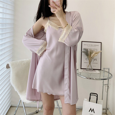 Bride Twinset ogrtač Seksi čipkasti kimono ogrtač haljina ženska spavaćica spavaćica ležerna svilenkasta satenska kućna haljina salonska odjeća