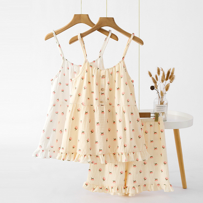 Nova ljetna pidžama dvodijelni ženski komplet naramenice + kratke hlače 100% pamuk krep mala svježa i cool kućna odjeća široka pidžama