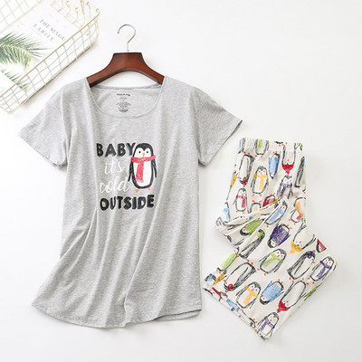 Sieviešu pidžamas bikses ar īsām piedurknēm T-krekls, 2 dab./komplekts, seksīgi, lieli, liela izmēra mamma Sākums Top Sieviešu kokvilnas guļamveļa 2020. gada jauns apģērbs