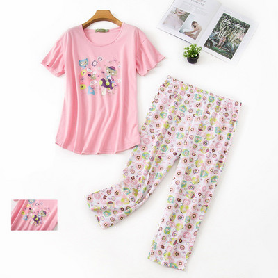 Sieviešu pidžamas bikses ar īsām piedurknēm T-krekls, 2 dab./komplekts, seksīgi, lieli, liela izmēra mamma Sākums Top Sieviešu kokvilnas guļamveļa 2020. gada jauns apģērbs