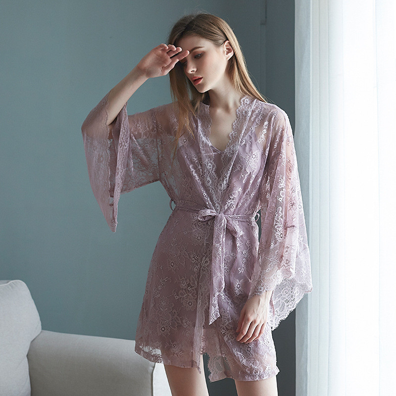 Új szimulációs selyem nadrágtartó hálóing Szexi csipke hálóing Kétrészes női otthoni ruha pizsama öltöny Női egyszínű V-nyakú