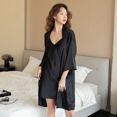 Naiste soliidne kimono hommikumantli komplektid Seksikad seljata V-kaelusega öösärgid hommikumantel aluspesu Öösärk Magamisriided vabaaja koduriided