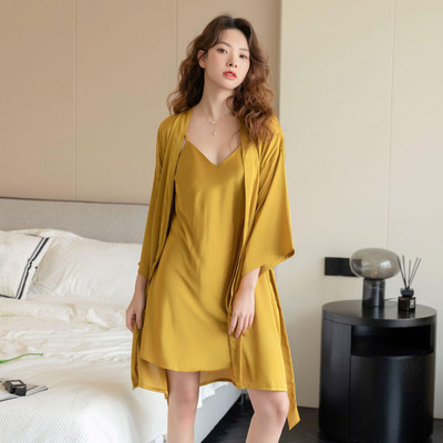 Naiste soliidne kimono hommikumantli komplektid Seksikad seljata V-kaelusega öösärgid hommikumantel aluspesu Öösärk Magamisriided vabaaja koduriided