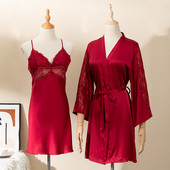 Szexi csipke köntös ruha öltöny hálóing hálóruha női kétrészes szatén alvó szett nyári kimonó fürdőköpeny hálóing otthoni viselet