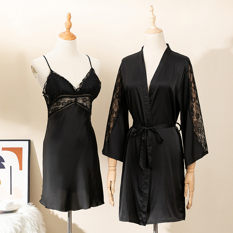 Szexi csipke köntös ruha öltöny hálóing hálóruha női kétrészes szatén alvó szett nyári kimonó fürdőköpeny hálóing otthoni viselet