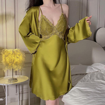 Σετ δαντελένια ρόμπα Γυναικεία Sleepwear Nightwear κοστούμι Γυναικείο Kimono Μπουρνούζι Νυχτικό Άνοιξη Casual Rayon ρούχα για το σπίτι