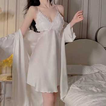 Σετ δαντελένια ρόμπα Γυναικεία Sleepwear Nightwear κοστούμι Γυναικείο Kimono Μπουρνούζι Νυχτικό Άνοιξη Casual Rayon ρούχα για το σπίτι