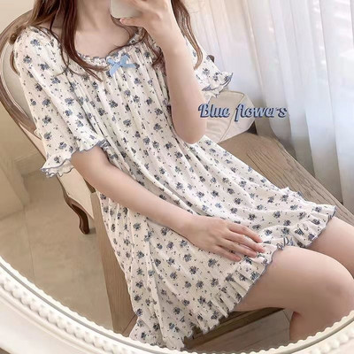 Sieviešu pidžamu komplekti, 2 dab., brīvi, ziedi, vienkārši, mājīgi ikdienas korejiešu stila koledžas, apaļas kakla modes krokas, guļamveļa, vasaras jaunums