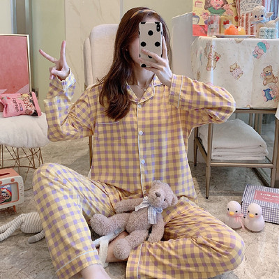 Φθινοπωρινή νέα βαμβακερή πιτζάμες γυναικεία μακρυμάνικη ζακέτα κορεατικής έκδοσης Γλυκό και φρέσκο φοιτητικό κοστούμι υπηρεσίας σπιτιού