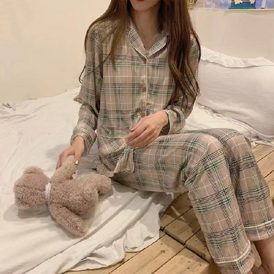 Φθινοπωρινή νέα βαμβακερή πιτζάμες γυναικεία μακρυμάνικη ζακέτα κορεατικής έκδοσης Γλυκό και φρέσκο φοιτητικό κοστούμι υπηρεσίας σπιτιού