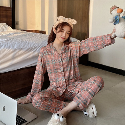 Φθινοπωρινή νέα βαμβακερή πιτζάμες γυναικεία μακρυμάνικη ζακέτα κορεατικής έκδοσης Γλυκό και φρέσκο φοιτητικό κοστούμι υπηρεσίας σπιτιού