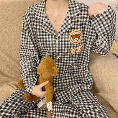 Φθινοπωρινή νέα βαμβακερή πιτζάμες γυναικεία μακρυμάνικη ζακέτα κορεατικής έκδοσης Γλυκό και φρέσκο φοιτητικό κοστούμι υπηρεσίας σπιτιού