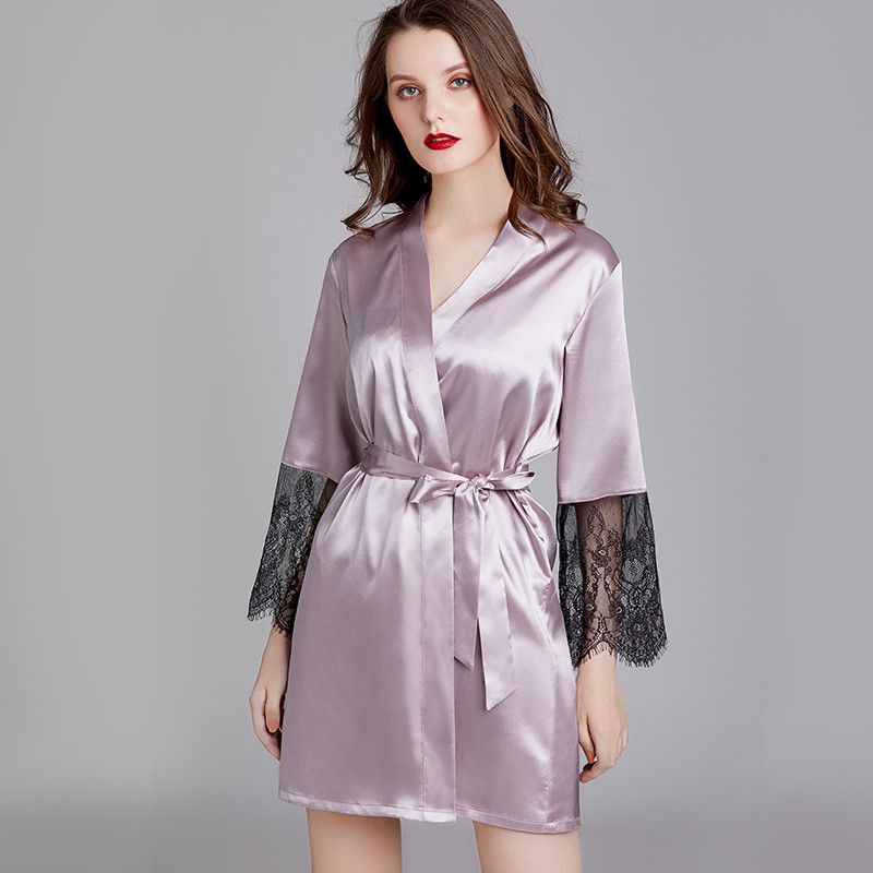 Σέξι Σετ Πυτζάμες Γυναικεία Σετ Πυζά από ψεύτικο μεταξωτό Δαντελένιο Κέντημα Νυχτερινό Φόρεμα Ρόμπα με Ζώνη Νυχτικό Νυφικό Νυφικό Νυχτικό