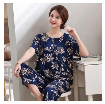 2 db női pamut pizsama szett nyári új vékony virágos rövid ujjú bő hálóruha Alkalmi otthoni ruházat női pizsama nagykereskedés