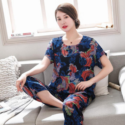 2 db női pamut pizsama szett nyári új vékony virágos rövid ujjú bő hálóruha Alkalmi otthoni ruházat női pizsama nagykereskedés