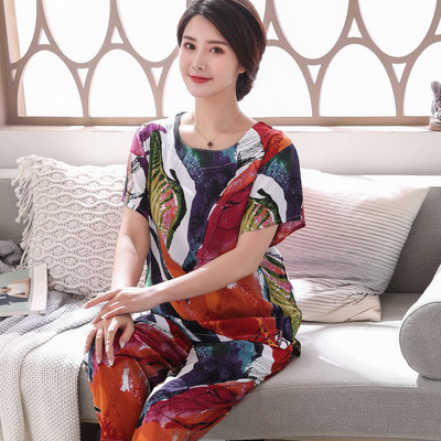 2 db női pamut pizsama szett nyári új vékony virágos rövid ujjú bő hálóruha Alkalmi otthoni ruházat női pizsama nagykereskedés