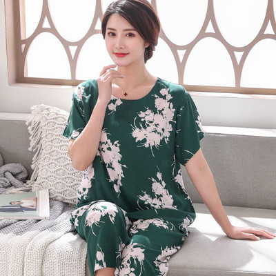 2 db női pamut pizsama szett nyári új vékony virágos rövid ujjú bő hálóruha Alkalmi otthoni ruházat női pizsama nagykereskedés