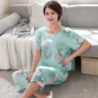 2 db női pamut pizsama szett nyári új vékony virágos rövid ujjú bő hálóruha Alkalmi otthoni ruházat női pizsama nagykereskedés