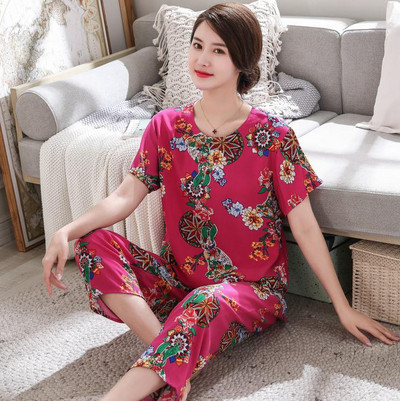 2 db női pamut pizsama szett nyári új vékony virágos rövid ujjú bő hálóruha Alkalmi otthoni ruházat női pizsama nagykereskedés