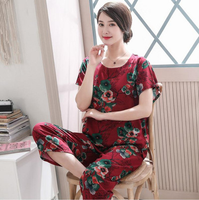 2 db női pamut pizsama szett nyári új vékony virágos rövid ujjú bő hálóruha Alkalmi otthoni ruházat női pizsama nagykereskedés