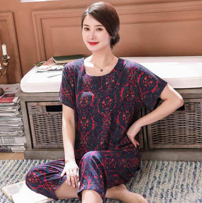 2 db női pamut pizsama szett nyári új vékony virágos rövid ujjú bő hálóruha Alkalmi otthoni ruházat női pizsama nagykereskedés