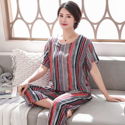 2 db női pamut pizsama szett nyári új vékony virágos rövid ujjú bő hálóruha Alkalmi otthoni ruházat női pizsama nagykereskedés