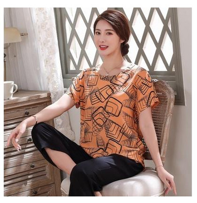 2 db női pamut pizsama szett nyári új vékony virágos rövid ujjú bő hálóruha Alkalmi otthoni ruházat női pizsama nagykereskedés